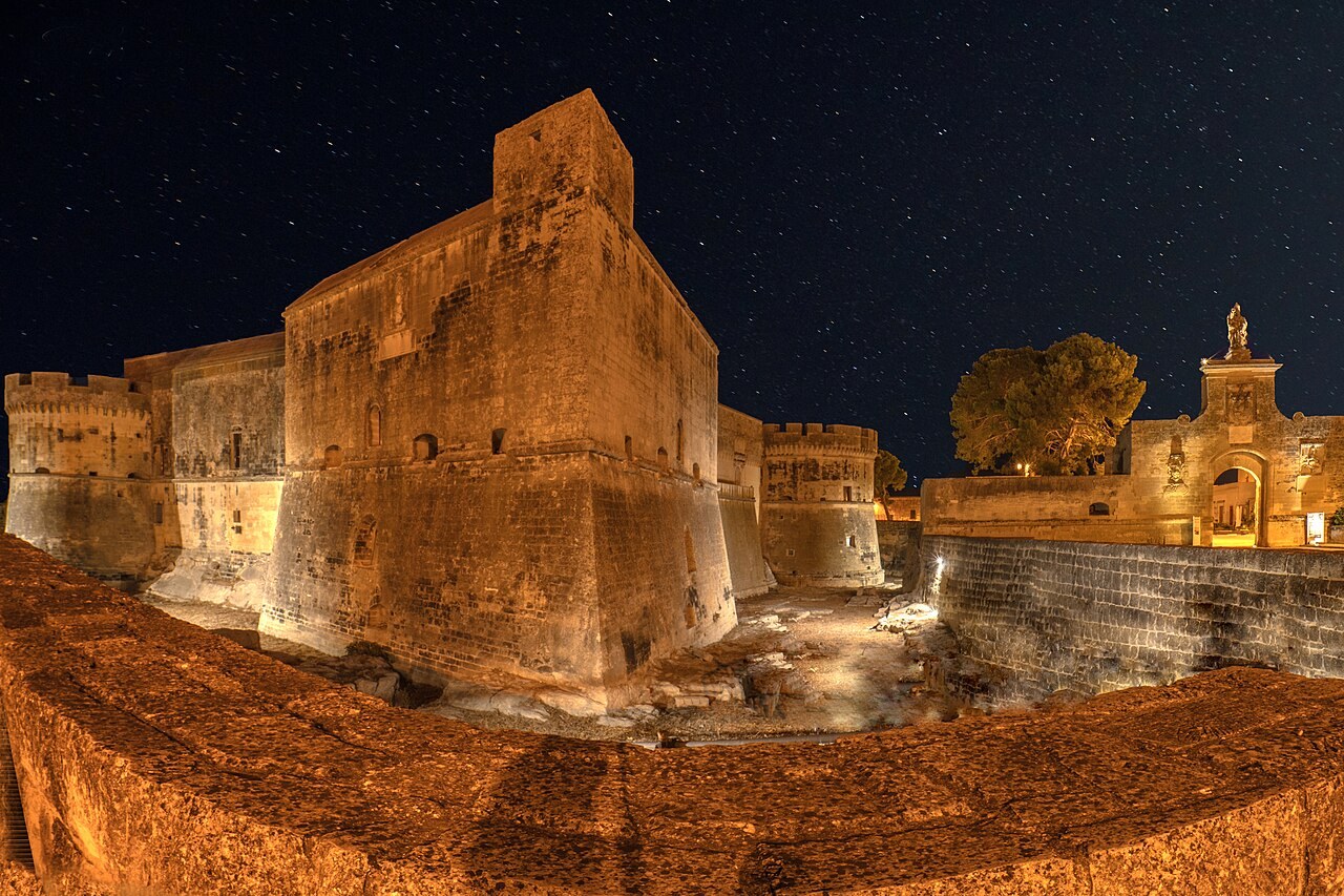 The illuminated Renaissance castle of Acaya