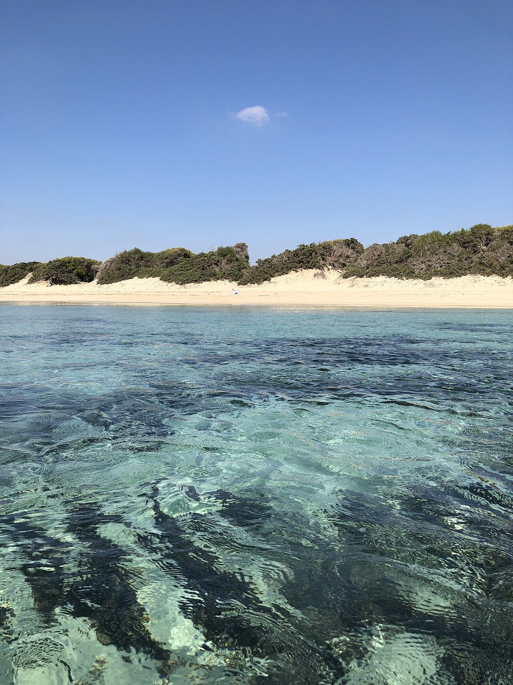 Clear turquoise water, white sand and dunes at Punta Prosciutto, Porto Cesareo